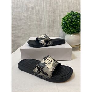 Nike Benassi JDI Print Slides Women Sz 6 Tropical Sports Black White 618919 020